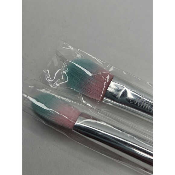 Slmissglam SB68 Eyeshadow Brush Lot Of 2 New Clear Sparkly Handle, Pink Teal - Picture 5 of 5